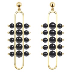 Impressionists Dangle Earrings 18 Karat Yellow Gold, Black Onyx