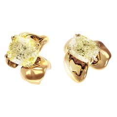 18 Karat Rose Gold Contemporary Earrings with 2 Carat GIA Cert Yellow Diamonds