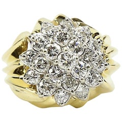 Mi Century Modern Diamond Two Color Gold Cluster Dome Ring Estate Fine Jewelry