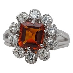 Vintage Stunning Ring with a Big Citrine Stone Surrounded by Diamonds