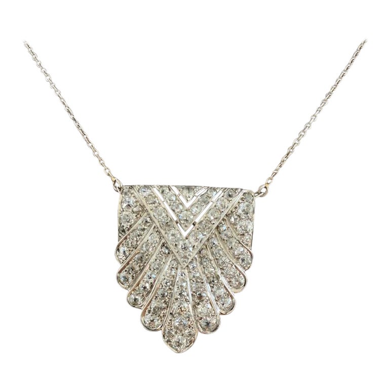 Art Deco Diamond and White Gold Necklace, Extra White Diamonds, Clarity SI1/SI1 For Sale