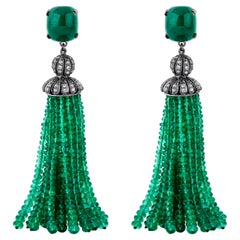 Goshwara Emerald Tassel with Diamonds Earrings
