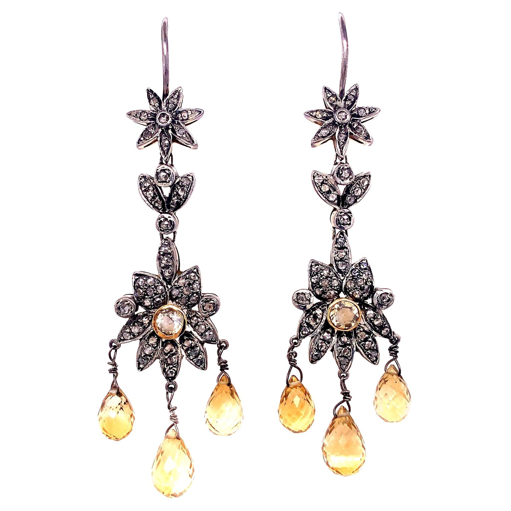 Boucles d'oreilles lustre en citrine et diamant Lucea New York.