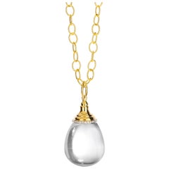 Used Syna Yellow Gold Rock Crystal Drop Pendant with Diamonds