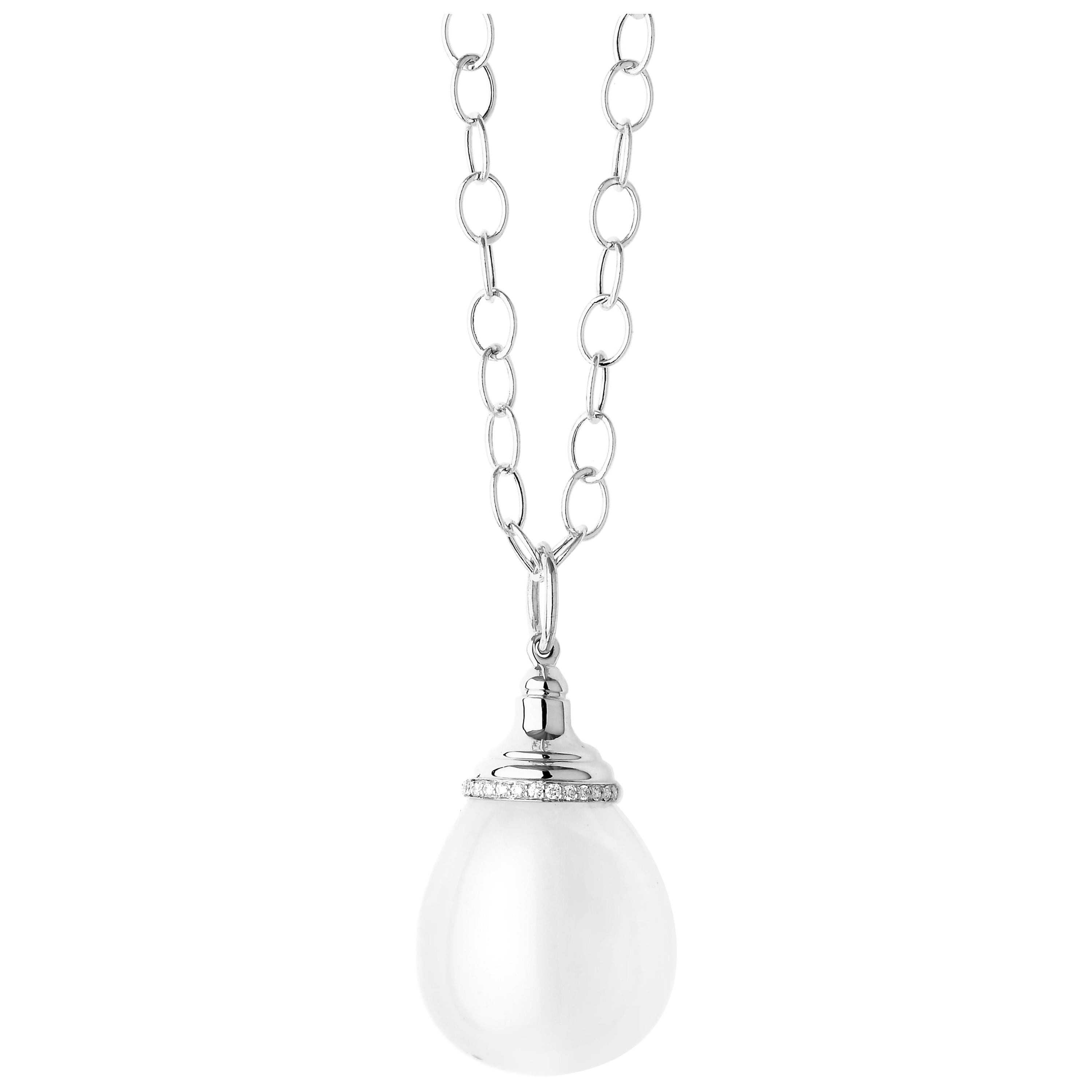 Syna White Gold Moon Quartz Drop Pendant with Diamonds