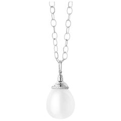 Syna White Gold Moon Quartz Drop Pendant with Diamonds