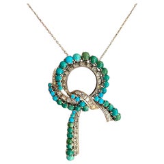 Turquoise and Diamond Necklace, Clarity VS1/VS2, Color F