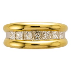 Vintage Princess Cut Diamonds Ct 1.58 and 18 Karat Two Tone Gold Band Ring