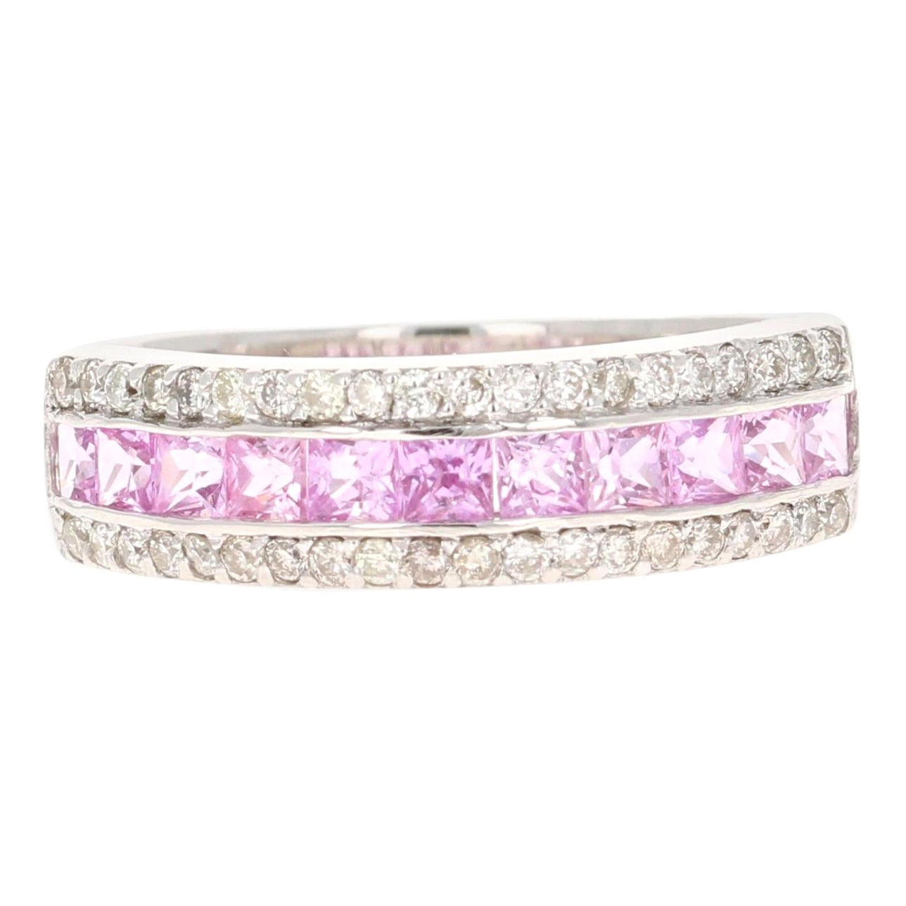 1.15 Carat Pink Sapphire Diamond White Gold Band