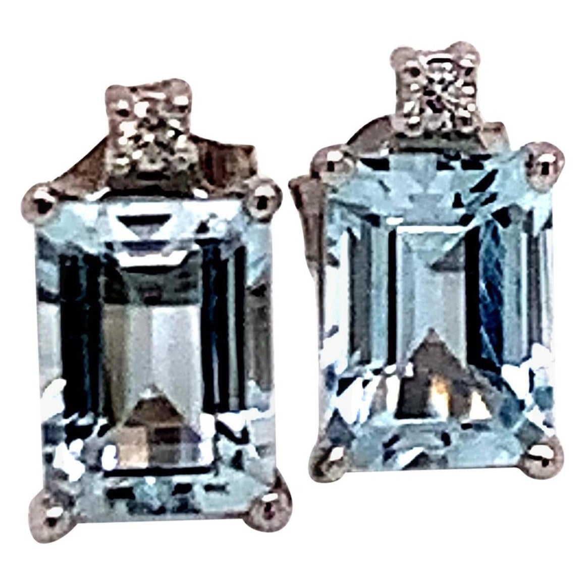 Natural Aquamarine Diamond Earrings 14k White Gold 1.84 TCW Certified For Sale