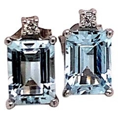 Natürliche Aquamarin-Diamant-Ohrringe 14k Weißgold 1,84 TCW zertifiziert