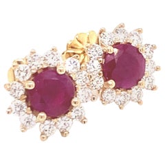 Natural Ruby Diamond Earrings 14k Yellow Gold 2.45 Tcw Certified