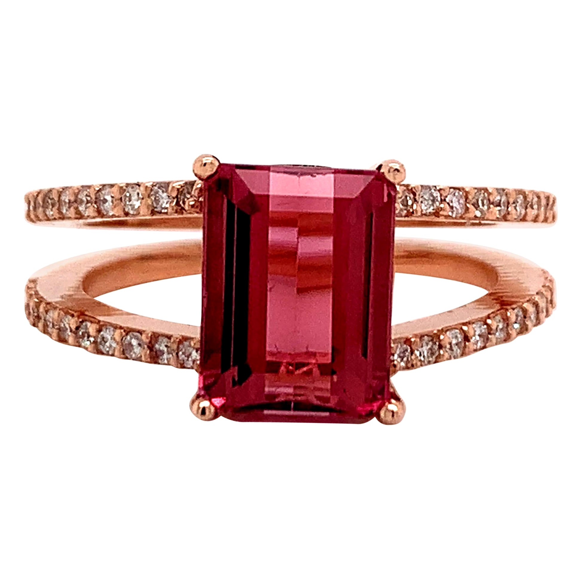 Natural Tourmaline Diamond Ring 14k Rose Gold 2.2 TCW Certified For Sale