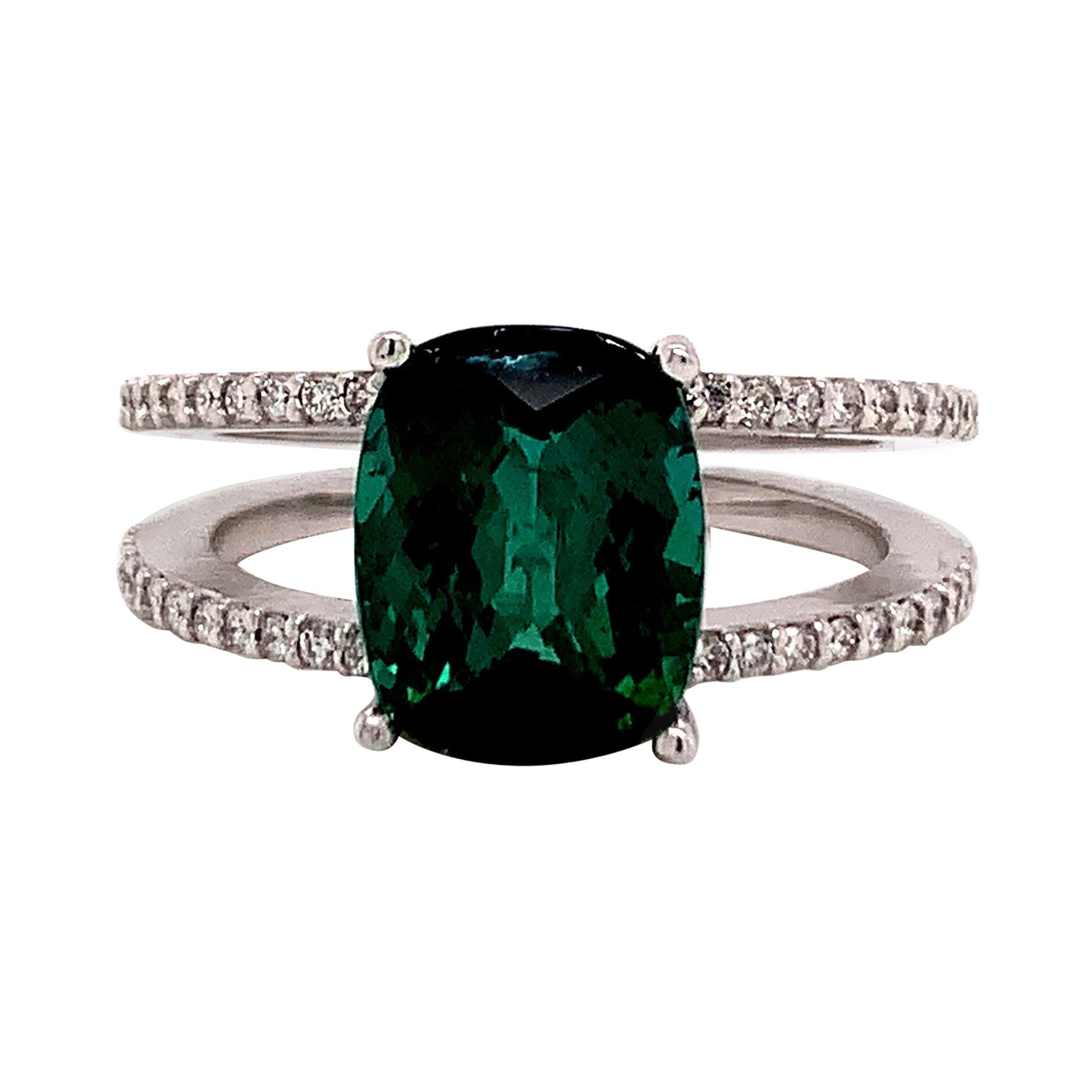 Natural Tourmaline Diamond Ring 14k White Gold 3.33 TCW Certified For Sale