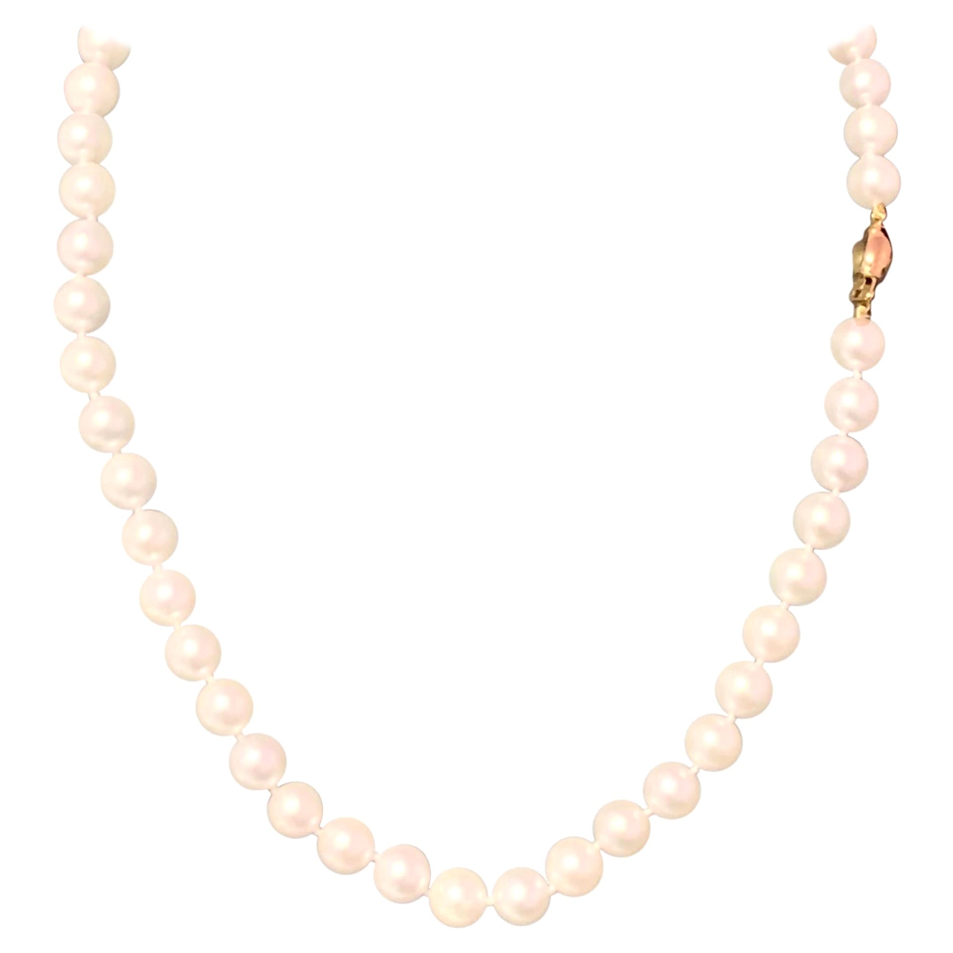 Akoya Pearl Necklace 14k Yellow Gold Certified For Sale
