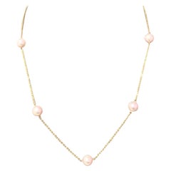 Akoya Pearl Tincup Necklace 14k Yellow Gold Certified
