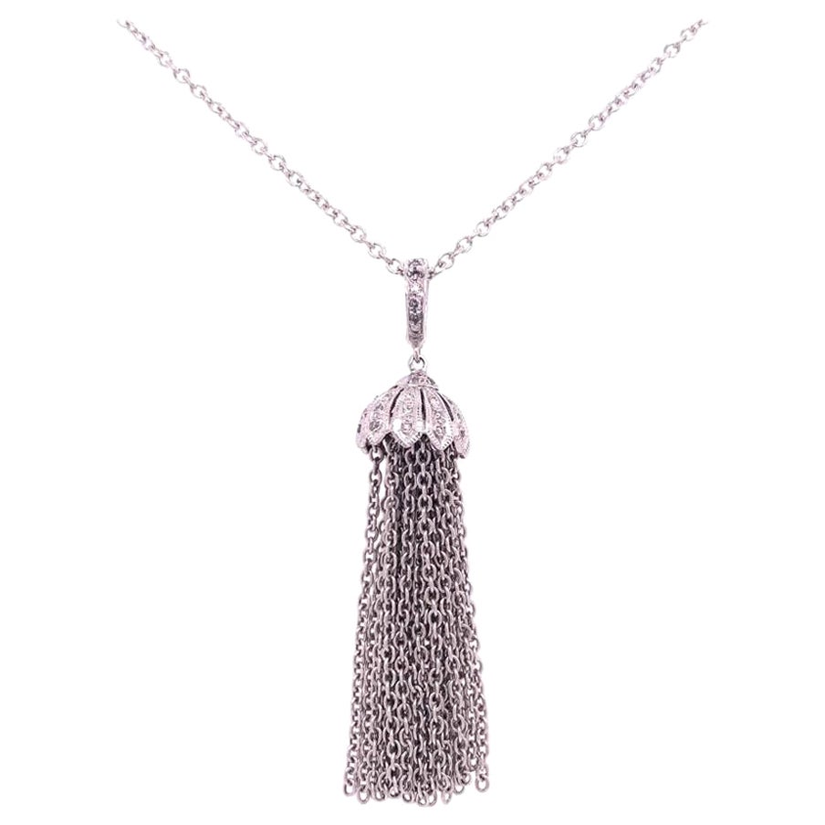 Diamond Tassel Pendant Chain Necklace 18k Gold 0.15 TCW Certified For Sale
