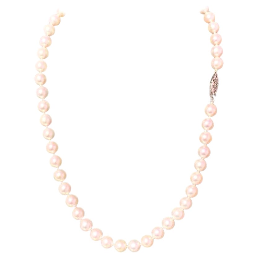 Akoya Pearl Necklace 14k White Gold Certified For Sale