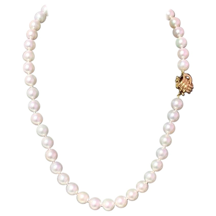 Collier de perles Akoya en or jaune 14 carats certifié 9 mm en vente