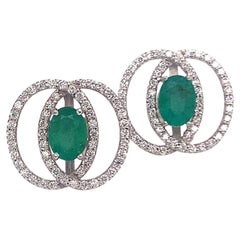Diamond Emerald Earrings 14k White Gold 2.16 TCW Certified