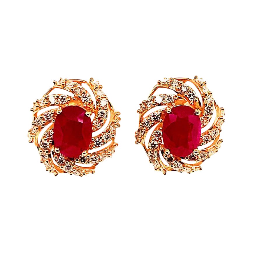 Diamant-Rubin-Ohrringe 14 Karat Gelbgold 3,64 TCW zertifiziert im Angebot