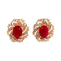 Orecchini con diamanti e rubini in oro giallo 14 carati certificati 3,64 TCW