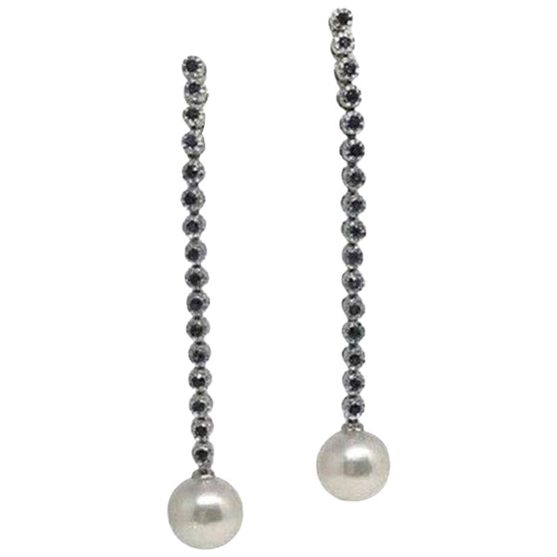 Large Akoya Pearl Sapphire Earrings 14 Karat Gold 8.7 mm Certified
