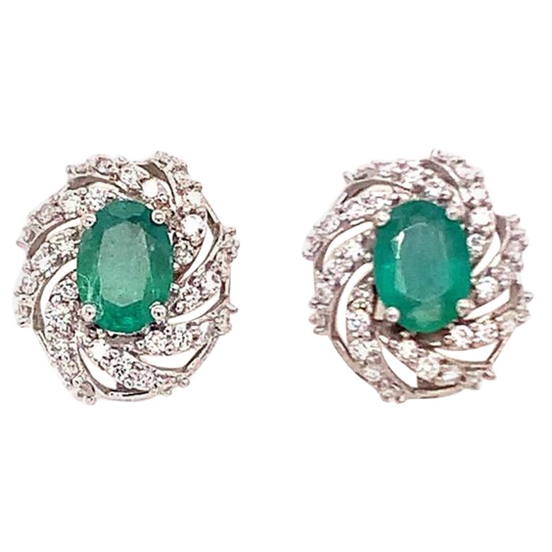 Diamond Emerald Earrings 14 Karat White Gold 2.17 TCW Certified For Sale