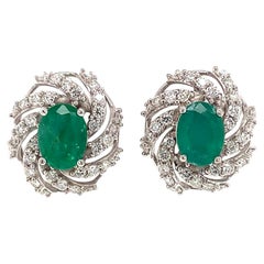 Diamond Emerald Earrings 14 Karat White Gold 4.05 TCW Certified