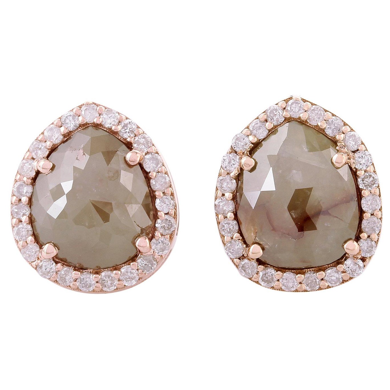 Ice Diamond Studs With Pave Diamonds Made in 18k Gold For Sale
