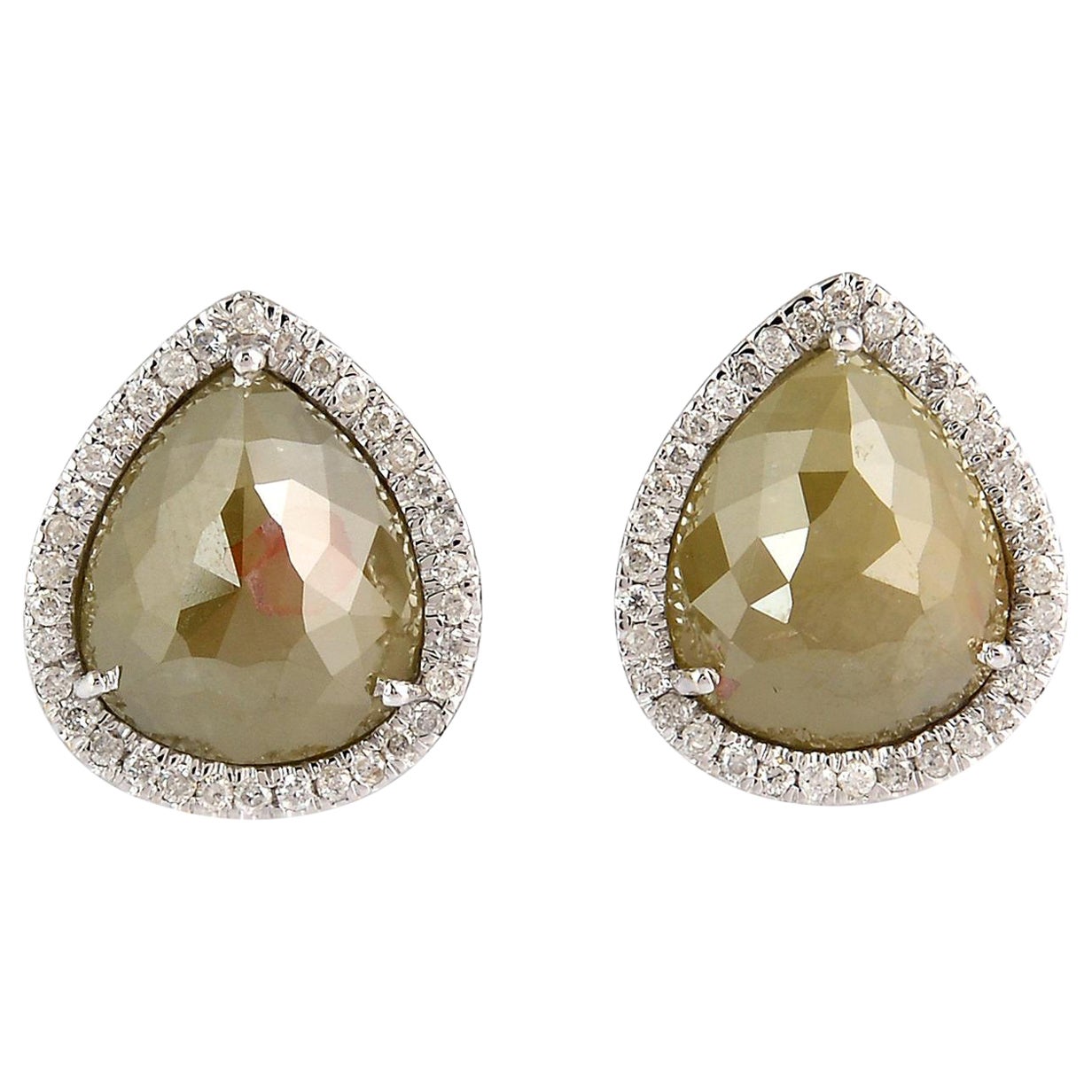 Pear Shaped Ice Diamond Studs Made in 18k White Gold For Sale