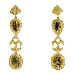 Sliced Pear & Oval Shaped Diamond Earrings with Pave Diamonds in 18k Yellow Gold