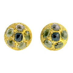 Clous d'oreilles en or jaune 18 carats avec diamants de forme fantaisie et glace coulissante