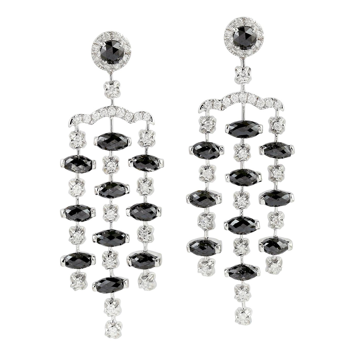 Beads & Diamonds Chandelier Earrring Made in 18k White Gold For Sale