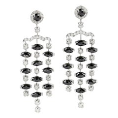 Boucles d'oreilles chandelier en or blanc 18 carats, perles et diamants