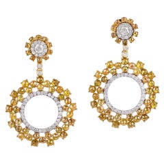 Ice Diamond Dangle Earrings with Pave Diamonds in Circle Shape Made in 18k Gold