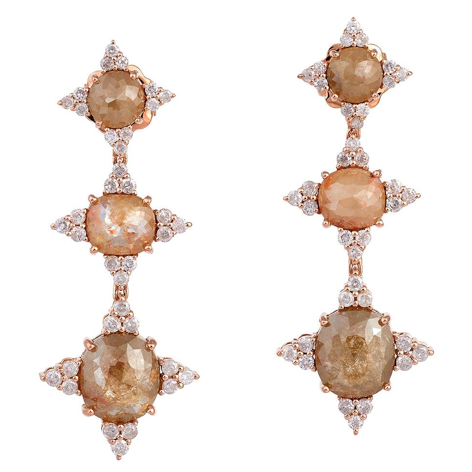 Ice Diamond Triple Drop Earring Surrounded by Pave Diamonds Made in 18k Gold