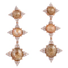 Ice Diamond Triple Drop Earring Surrounded by Pave Diamonds Made in 18k Gold