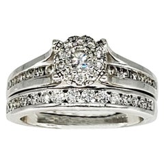 Modern 1.50 Carat Diamond Halo Engagement Ring Set 14k White Gold