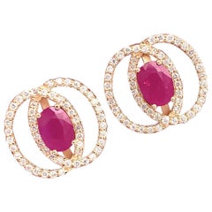 Diamond Ruby Stud Earrings 14 Karat Yellow Gold 2.41 TCW Certified