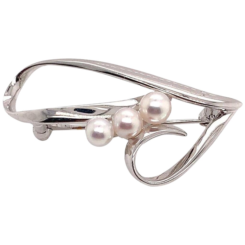 Mikimoto Broche de succession en argent sterling avec épingle, 3,14 carats