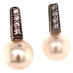 Diamant- Akoya-Perlen-Ohrringe 14k Weißgold zertifiziert
