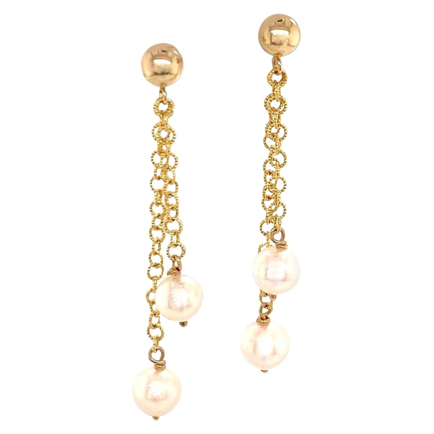 Akoya Pearl Earrings 14k Yellow Gold Certified For Sale
