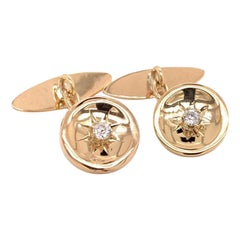 Diamond 14k Yellow Gold Cufflinks Certified