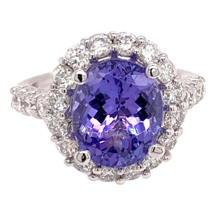 Tanzanite Diamond Ring 14k White Gold 5.30 TCW Certified