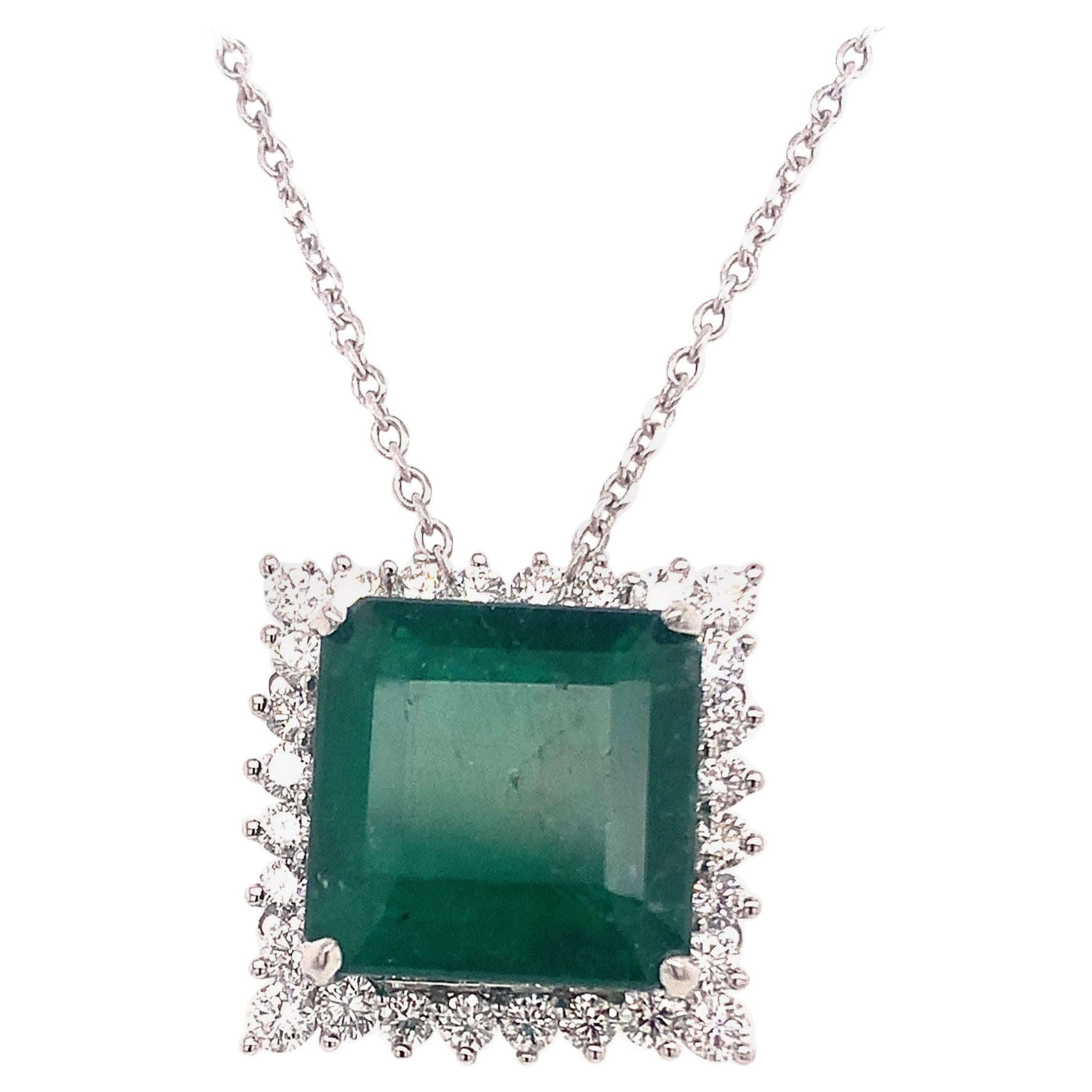 Diamond Emerald Necklace Platinum 9.70 TCW GIA Certified For Sale