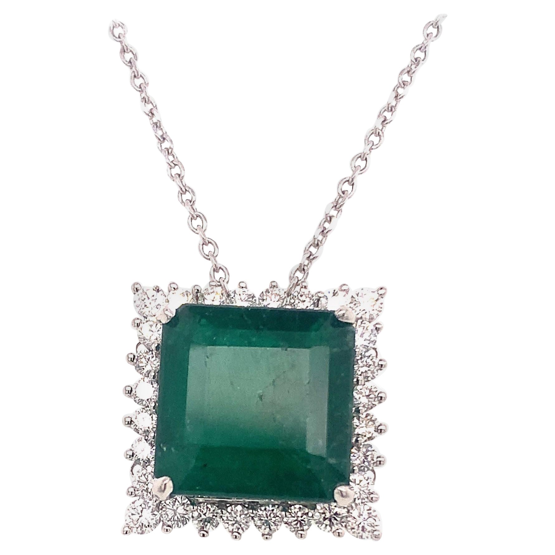 Diamond Emerald Necklace Platinum 9.70 TCW GIA Certified For Sale