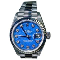 Rolex Lady's White Gold Blue Lapis Diamond Dial President Wristwatch Ref 79174