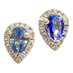Clous d'oreilles en or blanc 18 carats avec diamants et saphirs certifiés 0,60 TCW