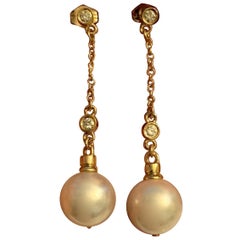 Pendientes Diamante Perla Akoya Oro Amarillo 14k 0,12 TCW Mujer Certificados